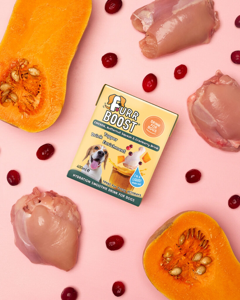 Chicken Furr Boost Carton with fresh ingredients used to make the flavour